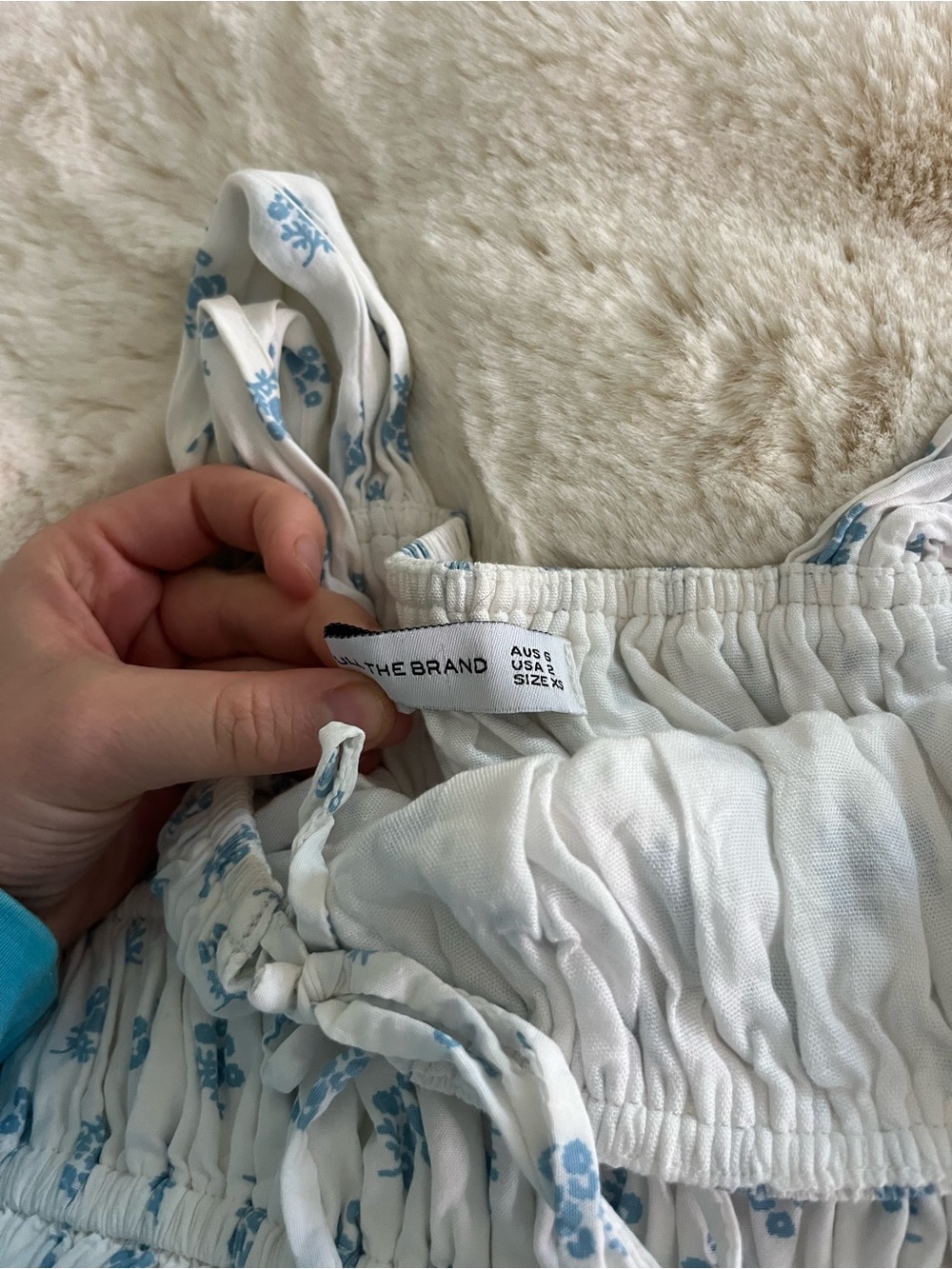 Faithfull the Brand White Midi Dress with Light Blue Floral Print - Picture 3 of 3